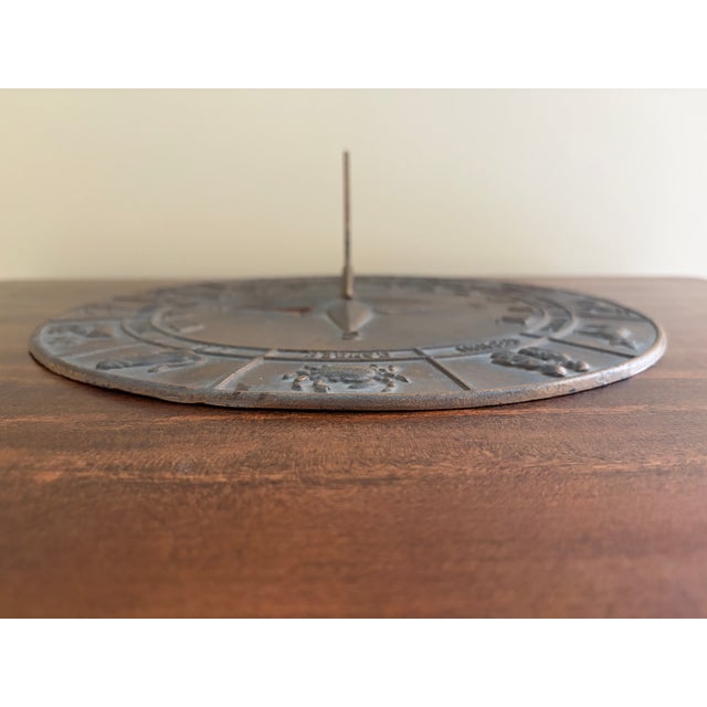 Late 20th Century Vintage English Country Iron Garden Sundial With Zodiac Signs For Sale - Image 5 of 9