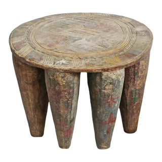 Vintage Nupe Wood Low Stool For Sale