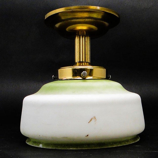 Vintage Art Deco Brass and Glass Pendant Lamp, 1950s For Sale - Image 3 of 6