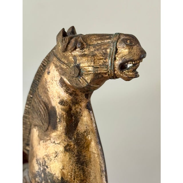 Late 19th Century Late 19th Century Chinese Carved, Gilt and Polychrome Wooden Horse For Sale - Image 5 of 15