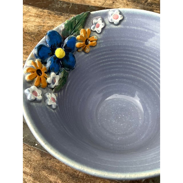Ceramic Vintage Original Studio Pottery Double Flower Bowl For Sale - Image 7 of 12
