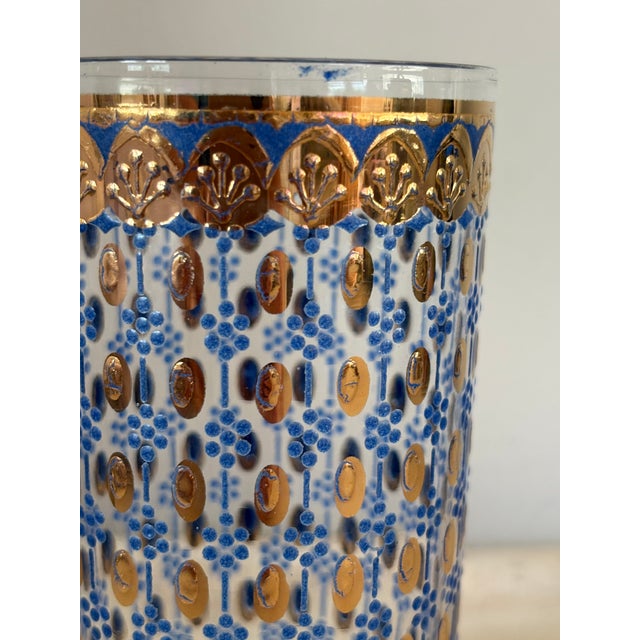 Vintage 1970s Gold & Blue MCM Glass Tumblers - A Set of 7 For Sale In New York - Image 6 of 10