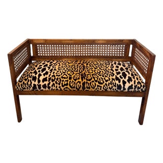 Vintage Hollywood Regency Cane Leopard Bench For Sale