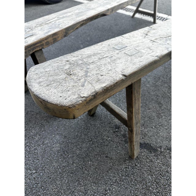 Brutalist Vintage Benches in Raw Wood, 1920s, Set of 2 For Sale - Image 3 of 11