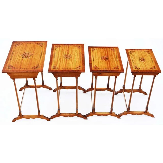 Vintage Georgian Revival Decorated Satinwood Nesting Tables, 1960, Set of 4 For Sale - Image 3 of 5