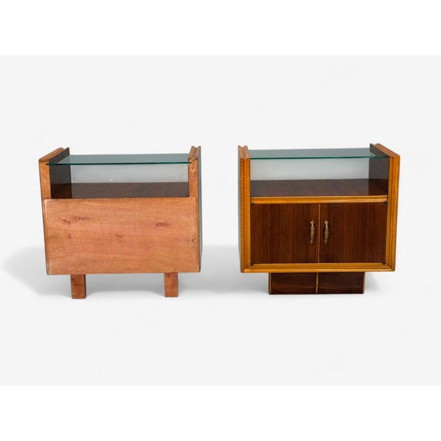 Italian Modern, Wood, Brass, Glass, Nightstands, Italy, 1950s For Sale - Image 12 of 13