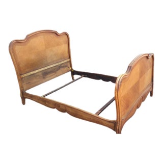 Antique French Provençal Carved Wood Bed With Warm Honey-Toned Patina. For Sale