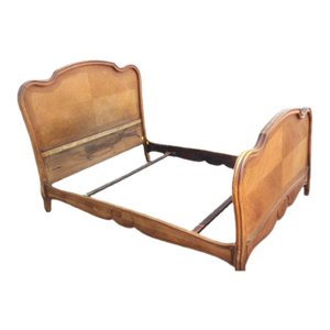 Antique French Provençal Carved Wood Bed With Warm Honey-Toned Patina.