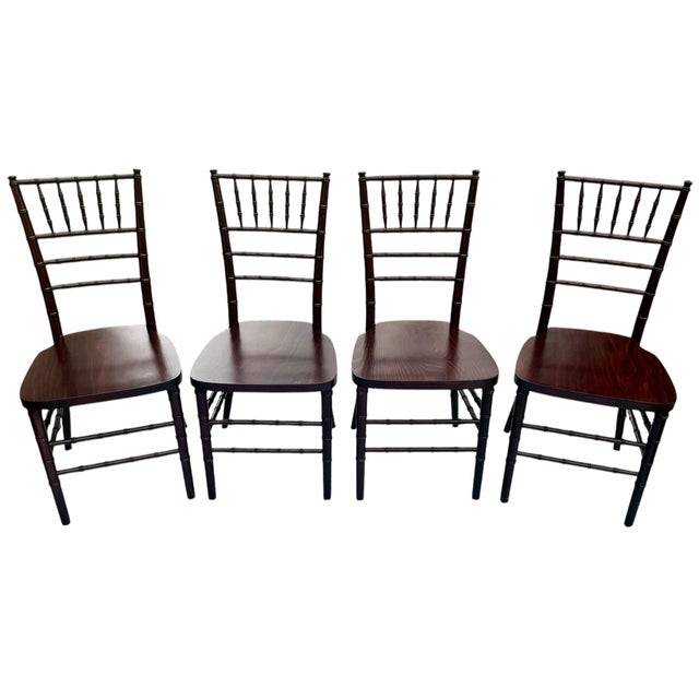 Chinoiserie Chic Set of Four Faux Bamboo Wooden Chairs For Sale - Image 3 of 11