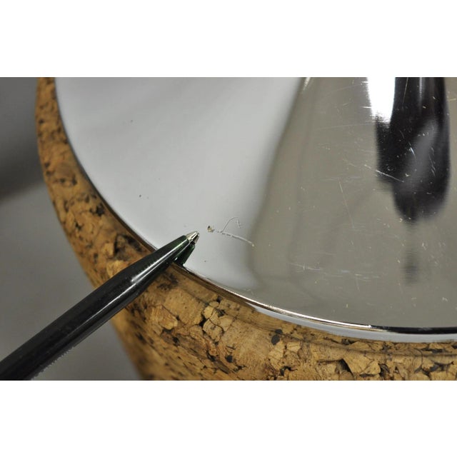 Wood Vintage Mid Century Modern Chrome & Cork Round Sculpted Table Lamps - A Pair For Sale - Image 7 of 12