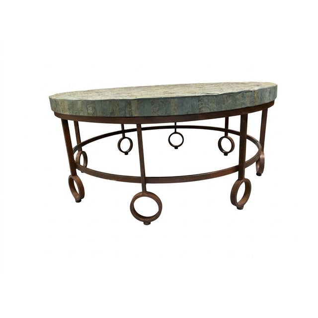 Mid-Century Modern 2000s Century Furniture Round Slate Mosaic Coffee Table - 1 Piece For Sale - Image 3 of 3