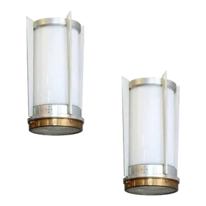 1960s Mid-Century Aluminum Cylinder Hanging Lamps - a Pair