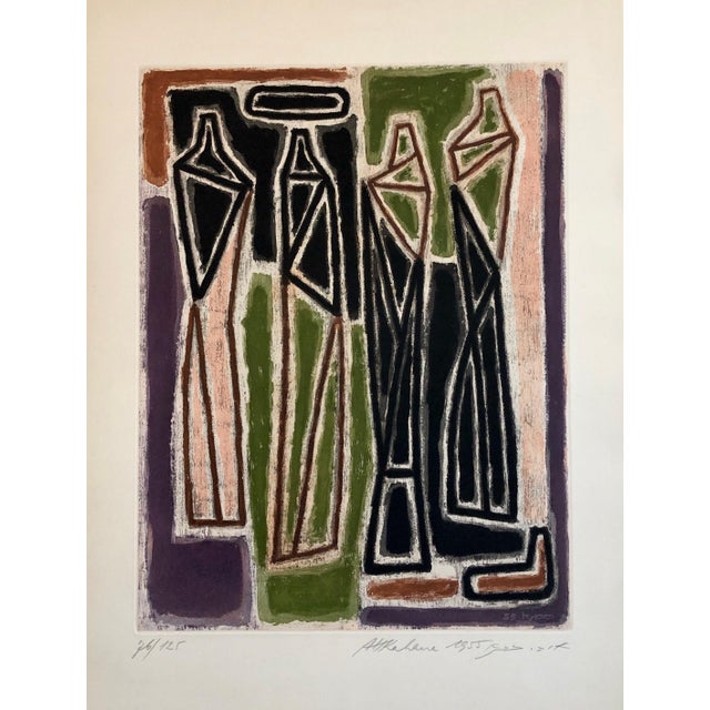 Aharon Kahana, 1959 Israeli Aharon Kahana Modernist Aquatint Etching Judaica Rabbi & Students, c.1959 For Sale