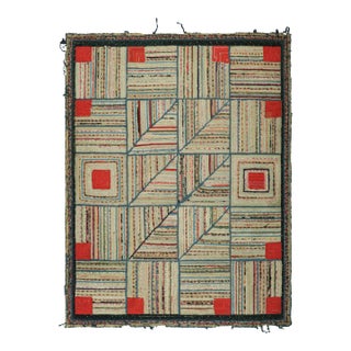 Antique Hooked Rug With Polychromatic Geometric Patterns From Rug & Kilim For Sale