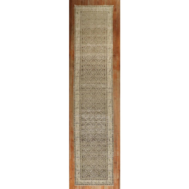 Rustic Antique Zabihi Collection Rustic Brown Malayer Runner - 3'1" x 15'2" For Sale - Image 3 of 10