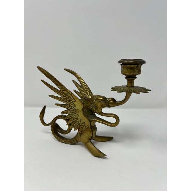 Metal Vintage Brass Griffin Dragon Candlestick – Gothic Medieval Candle Holder, Dark Academia / Vamp Romantic Decor For Sale - Image 7 of 10