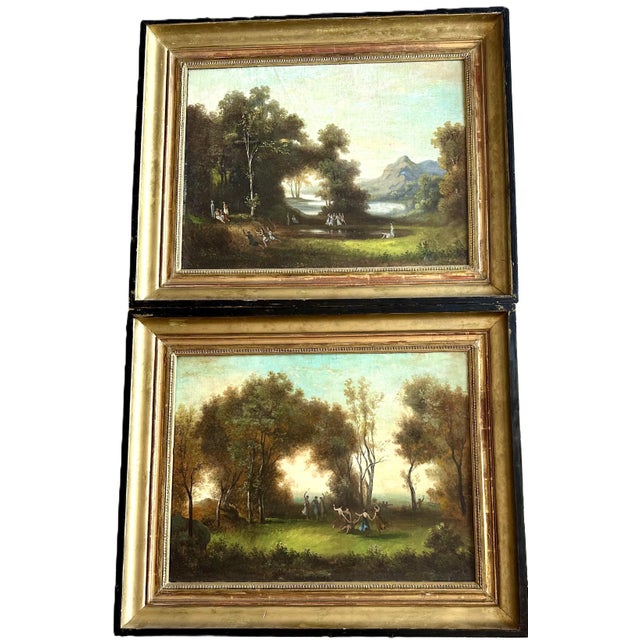 French School, Fêtes Galantes in a Park, 19th Century, Oil Paintings on Canvas For Sale - Image 8 of 8