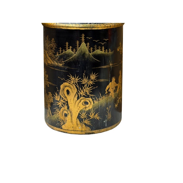 1980s Vintage Chinese Export Black Lacquer Canister Urn Display Art Ws4954 For Sale - Image 5 of 13