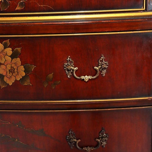 Floral Painted Chinese Chippendale Mahogany Six Drawer Highboy Chest C1920 For Sale - Image 18 of 18