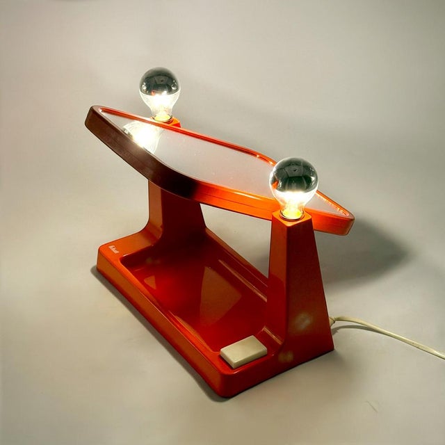 Mid-Century Modern Vintage Orange Dual Mirror with Lights from Schott, 1970s For Sale - Image 3 of 13