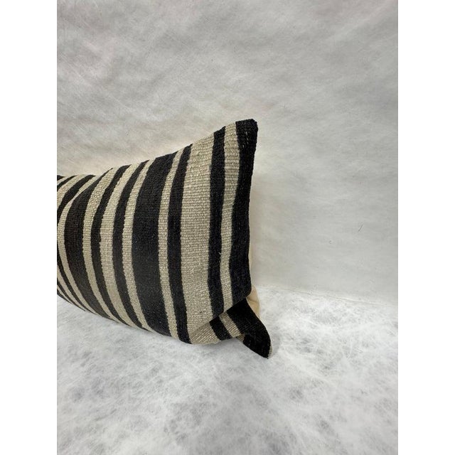 Contemporary Turkish Hemp Pillow Cushion Natural Beige Black Pillow Cushion Cover 16" x 24" For Sale - Image 3 of 4