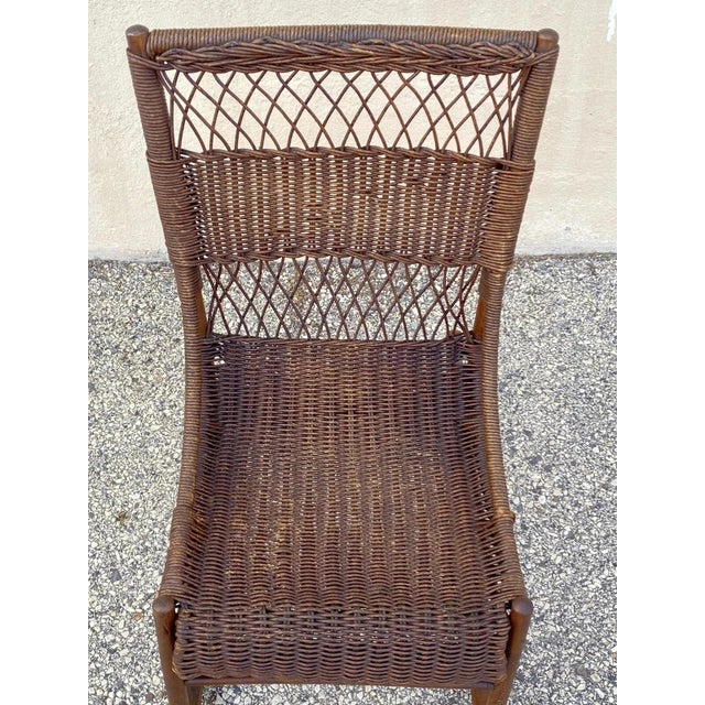 Victorian Antique Victorian Wicker and Rattan Wooden Small Rocking Chair Rocker For Sale - Image 3 of 12