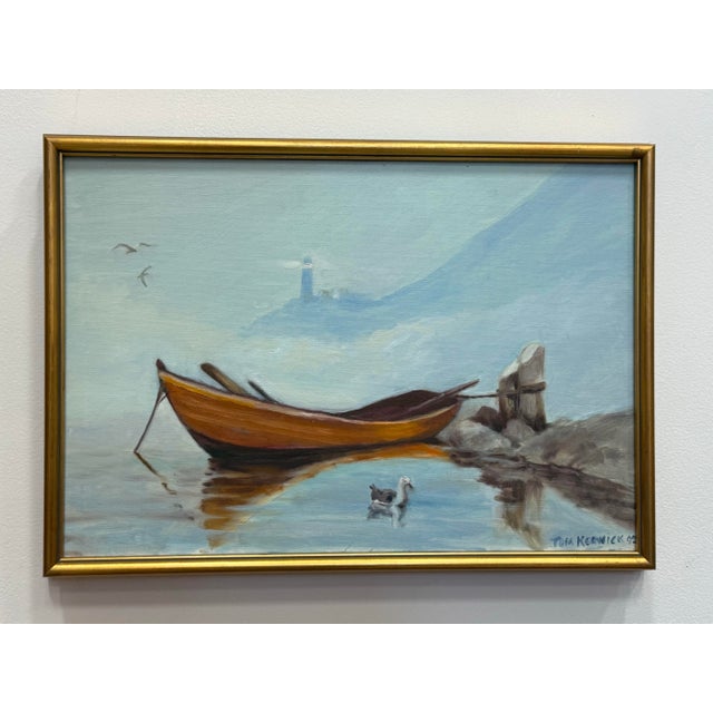 Blue Vintage Coastal O/C Painting by Thomas Kerwick (1923-2015) For Sale - Image 8 of 11