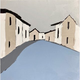 Village Alley II by Sandra Pratt | Oil on Canvas Abstract depiction of a village alley with houses. For Sale