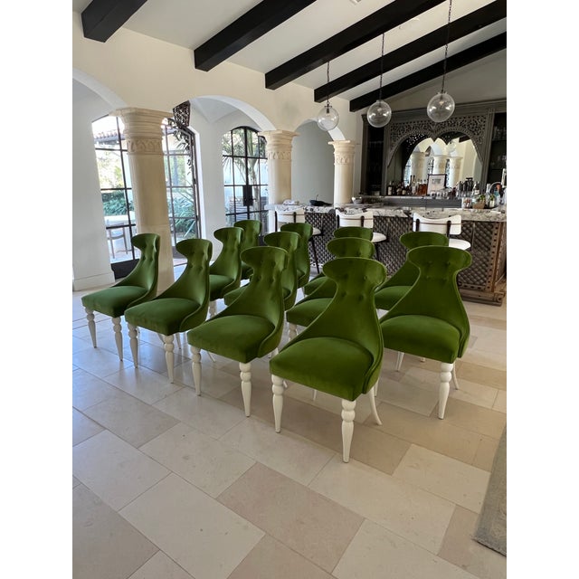 Textile Attributed to Julian Chichester Emma Dining Chairs – Emerald Velvet, Bobbin Legs, Designer Set of 12 For Sale - Image 7 of 7
