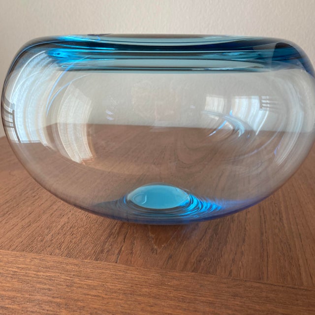 Sculptural crystal bowl from Royal Copenhagen’s Provence series, designed by Per Lütken. Hand-blown in sea-blue crystal...