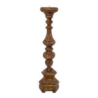 Single Rustic Carved Wood Pricket, Circa 1800 For Sale