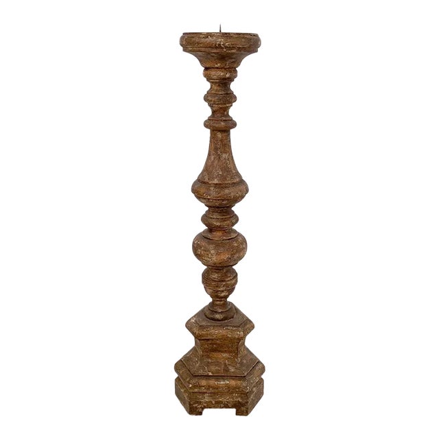 Single Rustic Carved Wood Pricket, Circa 1800 For Sale