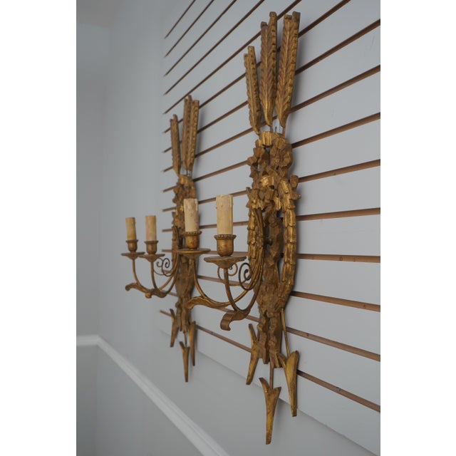 Age: Approx: 60 Years Old Details: Nice Vintage Sconces Quality Construction Neoclassical Style Ribbon & Arrow Carved...