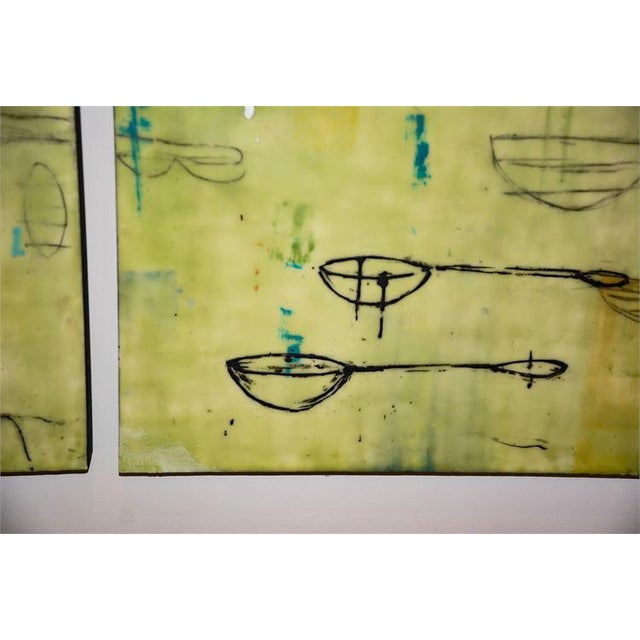 A compelling contemporary diptych by Rana Rochat, Untitled 412 (2005), featuring a layered, atmospheric composition across...