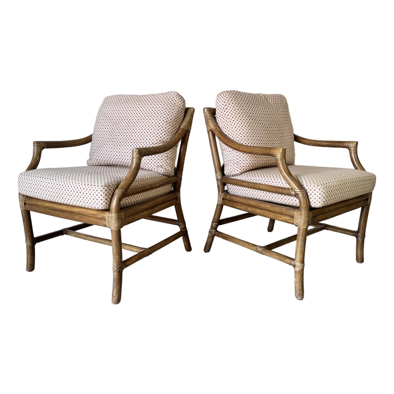 McGuire Boho Target Back Rattan and Leather Accent Chairs - A Pair ...