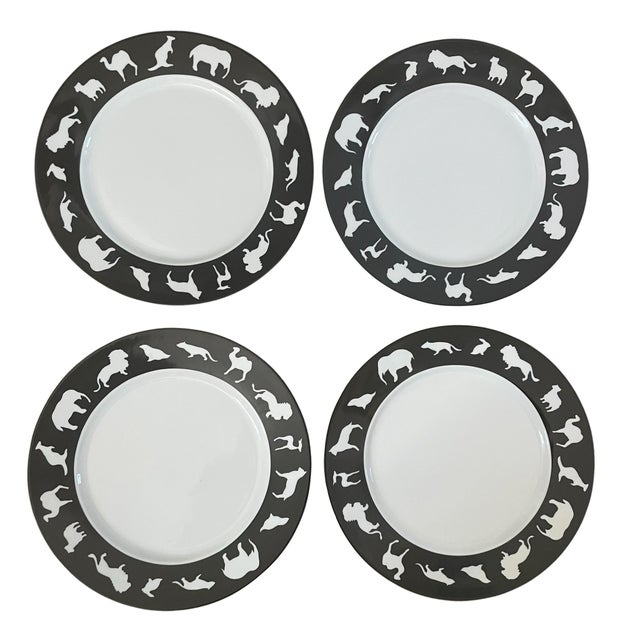 White Set of 12 Vintage Block Black & White Wildlife Dinner Plates, Spal Portugal For Sale - Image 8 of 9