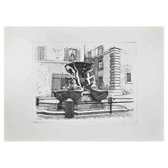 Giuseppe Malandrino, Fountain of the Turtles -Rome, 1970s, Etching For Sale