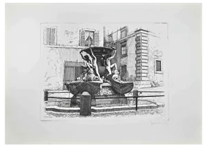 Giuseppe Malandrino, Fountain of the Turtles -Rome, 1970s, Etching