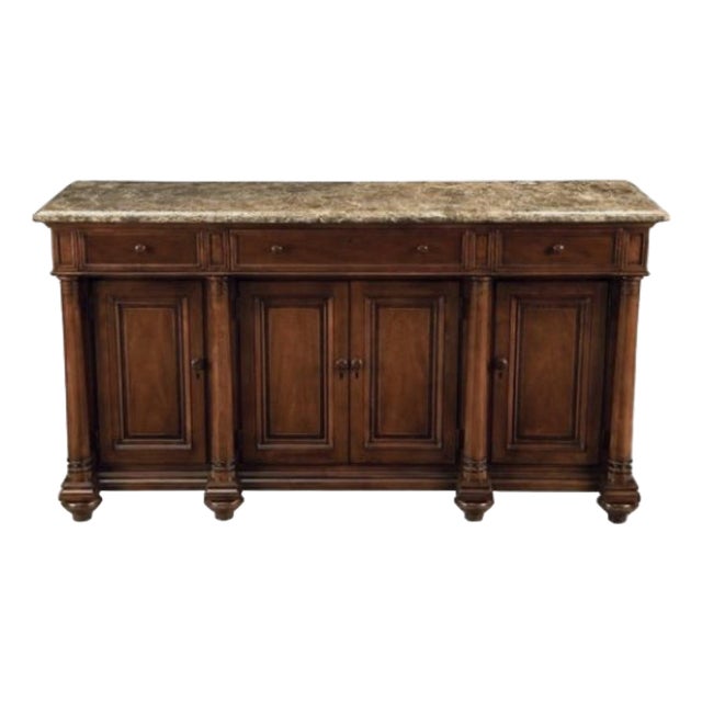 Thomasville Fredericksburg Marble Top Mahogany Credenza / Buffet – Classic Traditional With Fluted Columns For Sale