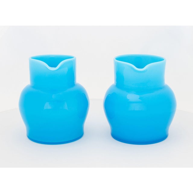 Glass Erik Hoglund Turquoise Blue Glass Water Jugs, Pair For Sale - Image 7 of 9