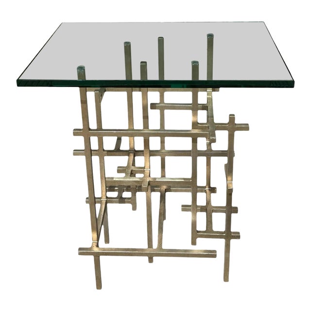 Fran Taubman Style Modern Silvered Metal Side Table 1 of 2 For Sale