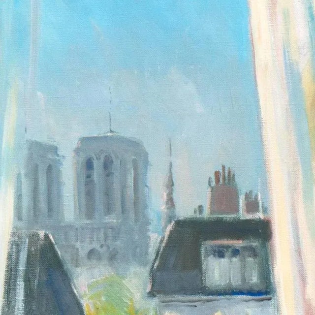 'Young Woman Arranging Tulips With a View of Notre Dame and Paris' by Johannes Meyer Andersen, Royal Danish Art Academy For Sale In Monterey, CA - Image 6 of 9