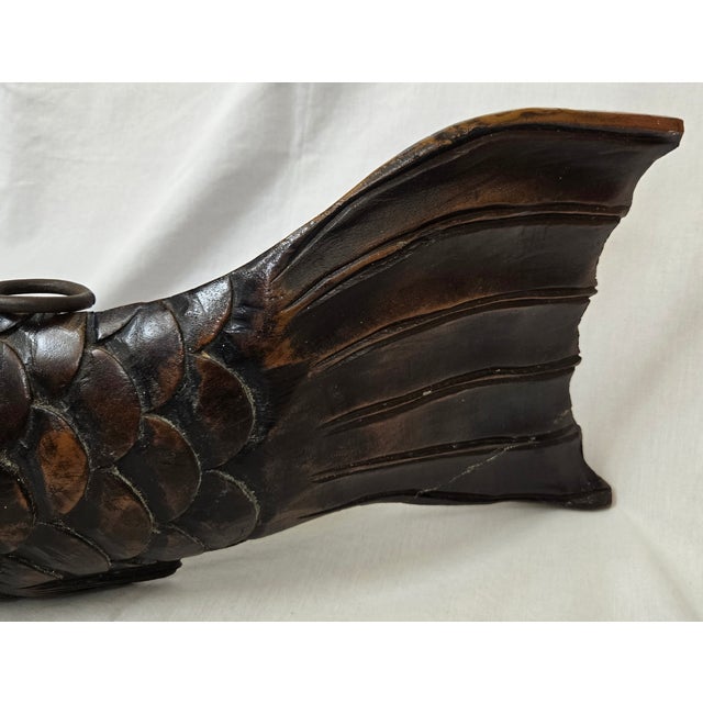 Antique Japanese Carved Wood Koi Fish Jizaikagi Pot Hook Meiji Period For Sale - Image 9 of 18