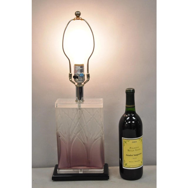 Vintage Mid Century Modern Acrylic Lucite Purple "Tree of Life" Small Cube Table Lamp. Circa Late 20th Century....