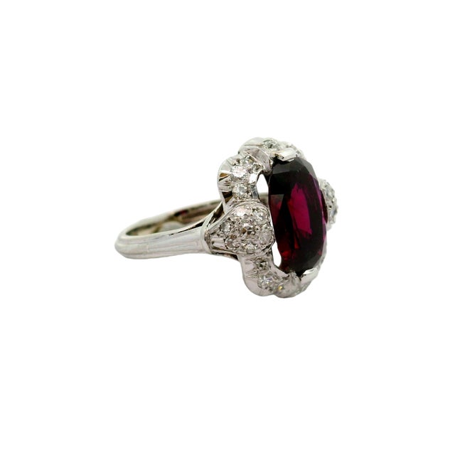 Art Deco Mid-Century 3.00 Carat No-Heat Ruby Diamond 18k White Gold Ring, Gia Certified For Sale - Image 3 of 4