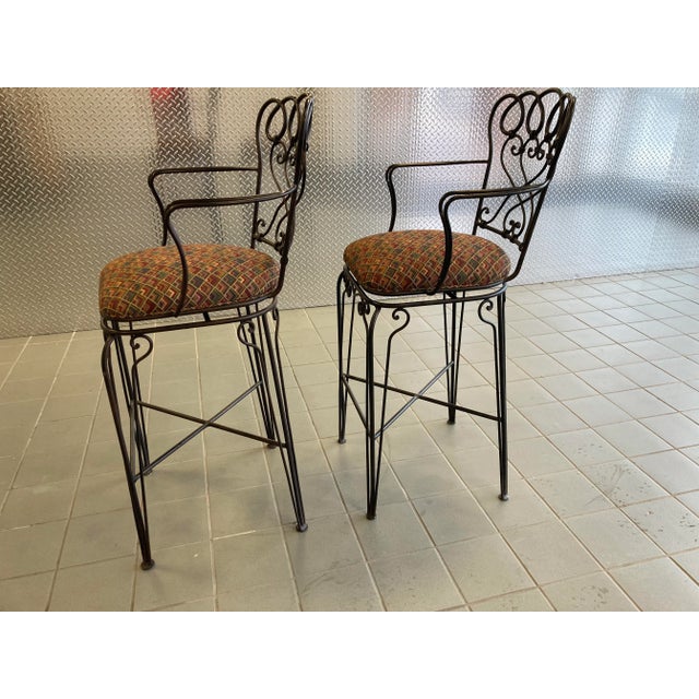 Black Late 20th Century Ethan Allen Wrought Iron Bar Height Counter Stools - a Pair For Sale - Image 8 of 12