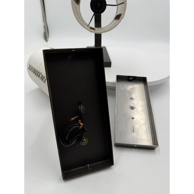 Paul Marra Bronze Finish Wall Sconces With Hand-Stitched Linen Shades - a Pair For Sale - Image 18 of 18