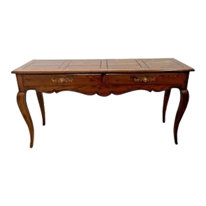 1990s Vintage Sofa Table Henredon Furniture Two Drawers French Country Oak Inlays