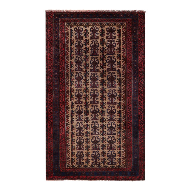Rug & Kilim’s Tribal Baluch Rug in Beige With Geometric Patterns For Sale