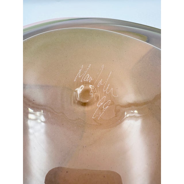 Geometric Design Hand-Crafted Studio Art Glass Bowl Platter Centerpiece Signed For Sale - Image 10 of 10